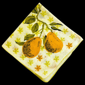 Faith Austin Handkerchief Pear Tree Maple Leaves Fruit Vintage Rolled Hem READ